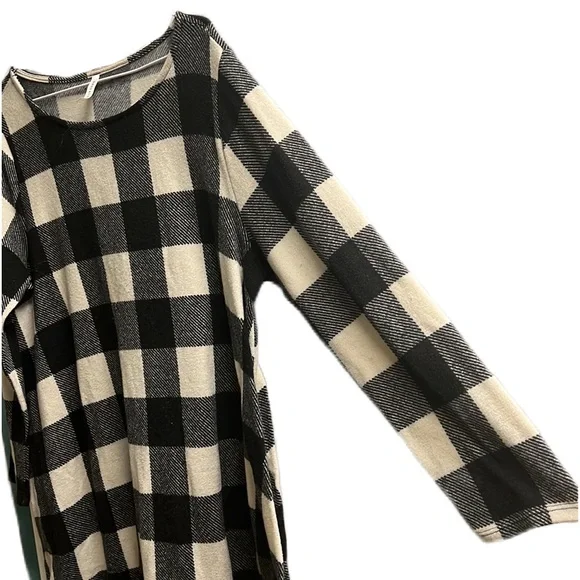 EMERALD, Checker Board Print, Scoop Neckline Shirt Dress, Black/Off White, 1X - Picture 3 of 6